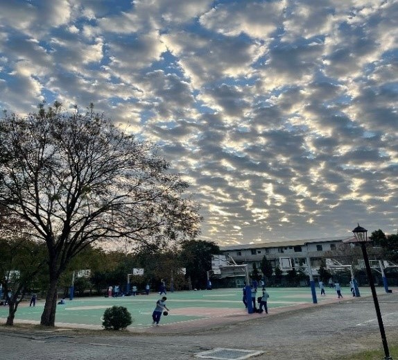 在絢爛雲霞下，青春的步伐與球聲交織，譜寫出校園最動人的節奏。（圖片1）