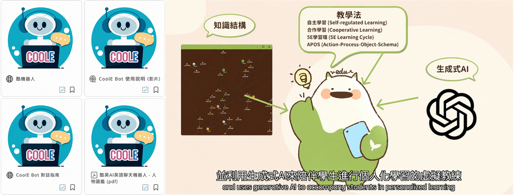 AI英語聊天機器人CoolE Bot、AI數位學習夥伴e度,都是學習的好幫手。